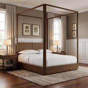 Hand Made Modern Natural Solid Wood Headboard Luxury Royal <strong>Queen</strong> <strong>Bed</strong> <strong>Frame</strong> <strong>Canopy</strong> - Product Image 2