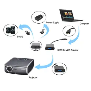 Adaptor VGA HDMI harga pabrik konverter kabel Video daya Audio Adaptor VGA ke HDMI 1080P 60hz stok Polybag berlapis emas PVC