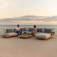 Ensemble de canapés en teck d'extérieur moderne, imperméable et résistant aux rayons du soleil, canapé de jardin en bois massif pour villa, cour
