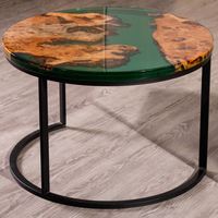 Table basse de salon moderne verte transparente rustique en résine époxy avec dessus en bois massif rond rivière