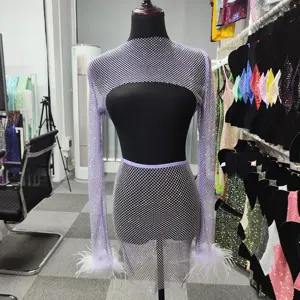 Rok jala seksi baru rok Mini wanita berlian imitasi pakaian pantai kristal pendek memperbaiki panas