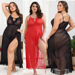 Lencería Europea y Americana de Talla Grande para Adultos, Conjunto de Pijama Transparente con Espalda Descubierta, Vestido Largo Sexy de Encaje Transparente - Product Image 4