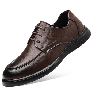 Chaussures en cuir pour hommes, noires, à lacets, pour le bureau, décontractées, à talon plat, style britannique, pour jeunes de 18 à 40 ans - Product Image 4