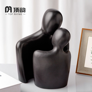 Top Rhyme Ceramic Abstract Figures White Black Handmade Artistic Sculptures For Home Office Wedding Gift - Product Image 4