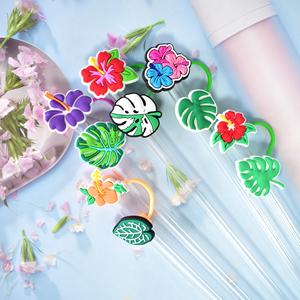 Accessoires de bar décoratifs de haute qualité en PVC, caoutchouc souple et silicone, de la série Plantes Tropicales, en forme de chapeau de paille, couvre-paille anti-poussière - Product Image 4
