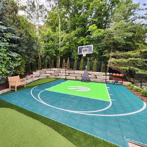 Campo Multideportivo al aire libre de 30x60 pies con cancha de baloncesto y línea de tenis para deportes en el patio trasero del hogar - Product Image 1