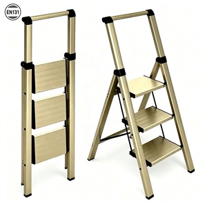 <span class=keywords><strong>Escalera</strong></span> Plegable de Lujo con Barandilla Antideslizante de 3 Peldaños Dorados, Capacidad de 330 lb, para Tiendas y Supermercados, de Fabricante Verificado - Product Image 1
