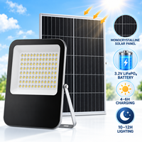 Projecteur solaire LED IP66 60-400W avec télécommande et minuterie, batterie LiFePO4 pour jardin, cour, allée et sécurité