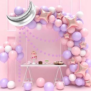 Moon Star Balloon Pink Balloon Birthday Party Decoration Arch <span class=keywords><strong>Set</strong></span> Purple girl's Birthday Wedding Baby Shower Party Decoration - Product Image 1