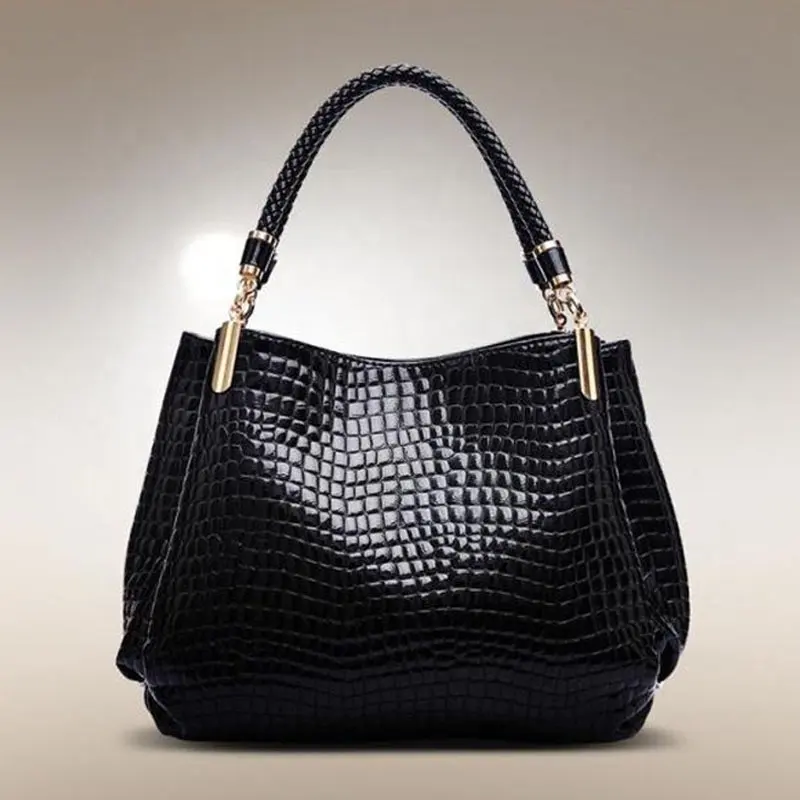 New women's bag single shoulder handbag crocodile patent leather embossed ladies casual bag