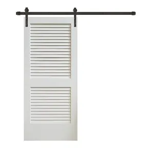 Nội Bộ 36X84 Plantation Louver 2 Panel Primed Gỗ Barn Door Với Cửa Trượt Phần Cứng Kit