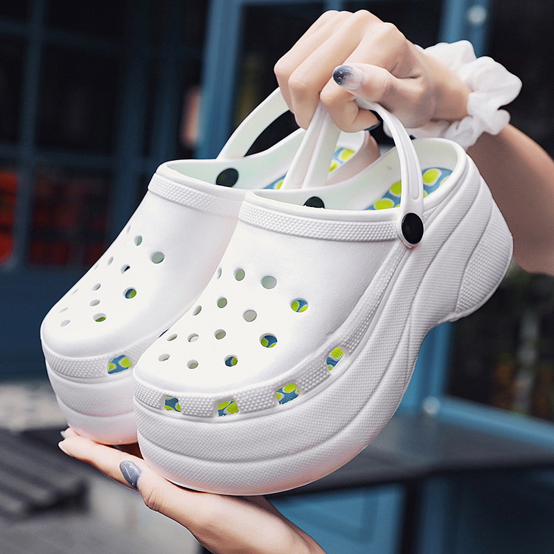 2020 Women Gardener Platform Clogs Comfortable High Heel Sandals Women Tie Die Rainbow Printing Clog Shoes For Women