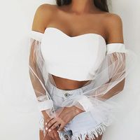 2025 printemps et été femmes nouveau manches bouffantes maille filles mode hors épaule haut dames T-shirt