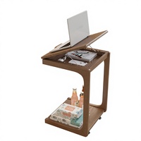 Table d'appoint pliable en forme de C réglable, table de chevet/table basse mobile avec roulettes pour salon, design minimaliste