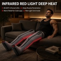 Masseur de jambes à compression d'air et thermothérapie, bottes de récupération à 6 chambres, sans fil, rechargeable, double panneau de commande