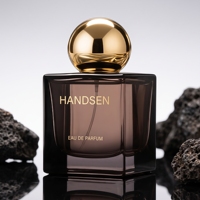 Flacon d'arôme foncé de 50 ml avec bouchon en forme de pierre, conteneur carré pour parfum, impression de logo personnalisée, fournisseur d'emballages de parfum de luxe à marque privée