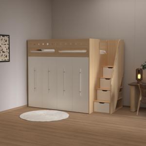 Letto a Soppalco in Legno con Ampio Armadio per Bambini, Letto a Castello Multifunzionale <span class=keywords><strong>Salvaspazio</strong></span>, Arredamento per Camera da Letto dei Bambini - Product Image 1