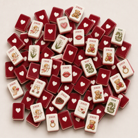 Mahjong en acrylique rouge en forme de cœur, 160 pièces, motif ours Joker américain, logo personnalisé, style américain, pour soirée de jeu en famille, cadeau