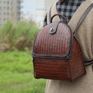Bamboo Woven Backpack Handmade Retro Style Women's Bag Zhejiang Origin First Class Quality - Product Image 1