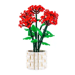 厂家直销创意花卉植物积木套装五角星花DIY积木玩具鲜花