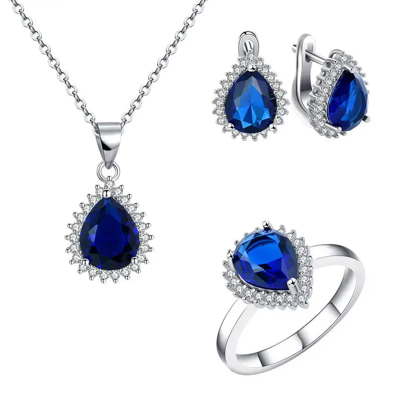 Sterling Silver Pendant Necklaces Waterdrop Zircon Jewelry Sets Custom Jewelry For Women