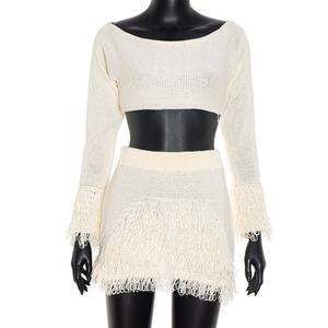 Viviblook Q25ST224 Sexy automne nouveau Sexy à manches longues haut court Mini jupe tricoté costume 2 pièces ensemble pour les femmes - Product Image 3