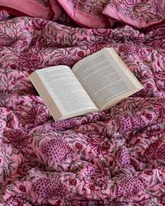 Indian Hand Block Print Rose Pink Cotton Quilt Floral <b>Bedspread</b> Queen Size Comforter <b>Summer</b> Blanket - Product Image 3