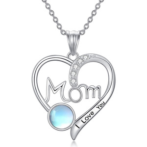 Collana con Ciondolo a Cuore 'Ti Amo' per Mamma, Placcata in Argento con Pietra Opale, Gioiello di Moda Femminile, Regalo per la Madre - Product Image 1