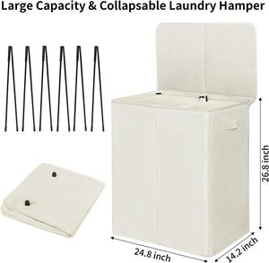 154L đôi giặt <span class=keywords><strong>Hamper</strong></span> với nắp và có thể tháo rời túi giặt, lớn bẩn quần áo cản trở 2 phần ráp giỏ giặt - Product Image 3