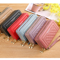 Dompet Panjang Wanita Kulit PU dengan Resleting, Dompet Genggam Kapasitas Besar, Tempat Kartu, Dompet Wanita Modis dengan Kantong Koin