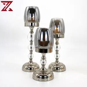 Factory price decoration metal nickel candlestick modern metal pedestal hurricane cylinder glass candle holders