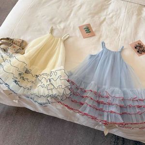 Abito <span class=keywords><strong>da</strong></span> Principessa in Morbida Rete per Bambine - <span class=keywords><strong>Vestito</strong></span> Estivo Senza Maniche con Spalline e Gonna a Strati Stile Coreano - Product Image 1