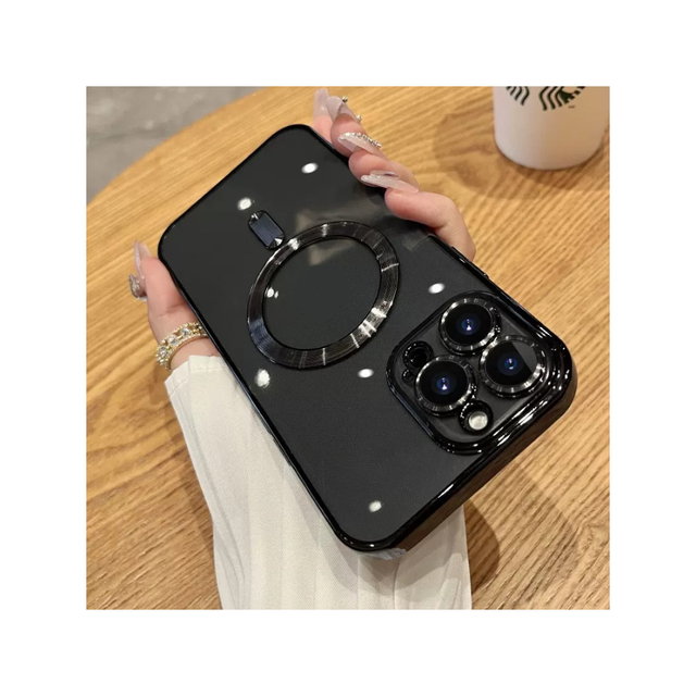 Luxurious Black Magnetic iPhone case | Strong Magnetic Suction | Full Coverage Lens protection | TPU Electroplated Shockproof