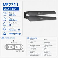Hélices en fibre de carbone T-MOTOR MF2211 pliables de 22 pouces, pas de 8 pouces, 71g, certifiées CE, accessoires pour drones agricoles, kit multicoptère