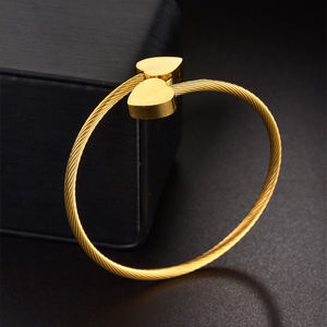 Nouveau <span class=keywords><strong>Bracelet</strong></span> Charms Confortable et Réglable en <span class=keywords><strong>Fil</strong></span> d'Acier Inoxydable Double Cœur Personnalisé DIY avec Lettre et Nom - Product Image 5