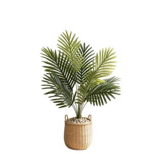 Plante artificielle de palmier Areca dans un pot tressé pour la décoration intérieure du salon, 9 tiges vertes - Product Image 3