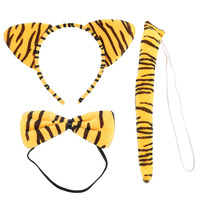 Nouvel ensemble trois pièces Halloween transfrontalier pour enfants : oreilles de vache, tigre et chat noir en polyester et ABS de haute qualité avec nœud papillon