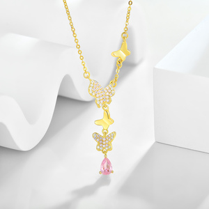 Nouvelle personnalité de la mode 925 argent Sterling 18K or rose pierres précieuses papillon collier boucle d'oreille ensemble de bijoux en gros bijoux - Product Image 3