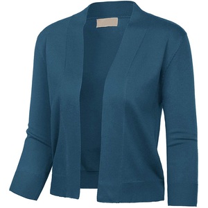 Women's Long Sleeve Coild Color Shrug <strong>Bolero</strong> Open Front Cotton Knitted <strong>Cardigan</strong> - Product Image 4