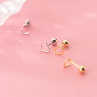 Bijoux en argent sterling 925 véritable à 100%, jolies petites boucles d'oreilles simples en forme de cœur creux, perles brillantes, bouchons d'oreilles pour femmes