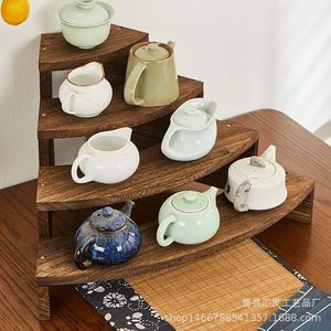 Solid Wood Tiered Display Rack 3 Floors Durable Storage <b>Shelf</b> For Tea Sets Home <b>Desktop</b> Jewelry Bracelets - Product Image 1