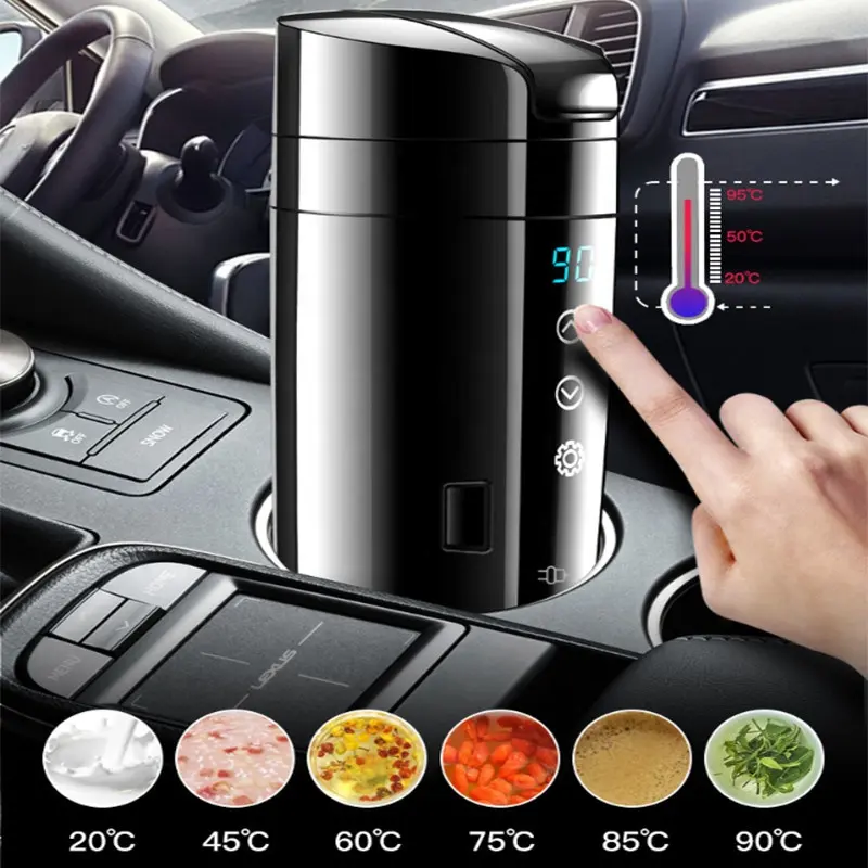 12V/ 24V Real-time Temperature Vehicle Heating Cup Waterproof Stainless Steel Car Kettle Water Heater Auto Mug Travel Kettle