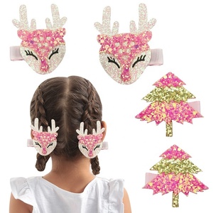 Nouvelles pinces à cheveux pour enfants motif sapin de Noël scintillant, avec nœud de Noël et bois de cerf 3D, modèle 2026, très vendues - Product Image 1