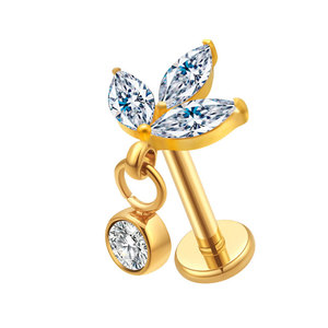 G23 Titanium ImplanTriple Petal Flower Zircon Dangle Flat Back Labret Ring Tragus Piercing Cartilage Stud Earring <span class=keywords><strong>Helix</strong></span> Jewelry - Product Image 6