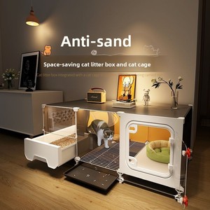 Litière pour chat tout-en-un en tissu, design compact et peu encombrant avec poulies, pour usage domestique, armoire pour chat <span class=keywords><strong>de</strong></span> style villa d'intérieur - Product Image 2