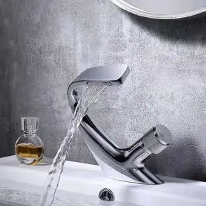 Unique Design Luxury Black Brass Stainless Steel Bathroom Basin Faucet Single Waterfall Hot And Cold Water Mixer Sink Faucet
