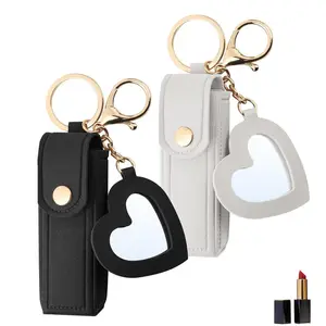 Lipstick Keychain Holder, Soft Leather Lipstick Case for Women, Portable Lipstick Sleeve Pouch Lip Balm Holder.