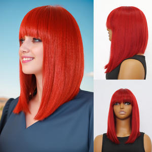 Perruque en cheveux humains bruts Fumi 13*4, style ondulé brun <span class=keywords><strong>foncé</strong></span> avec frange, perruques en cheveux humains pleine couronne, prix d'usine - Product Image 3