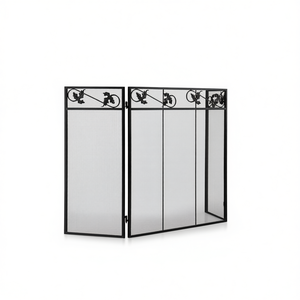 Mampara de Chimenea de 3 Paneles, Malla Metálica, Diseño Clásico, Recubrimiento de Polvo Negro, para Chimeneas de Leña - Product Image 1