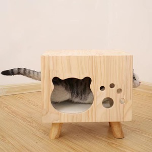 Solid Wood Cat <b>Bed</b> Square Pet <b>House</b> Multifunctional Stool For Cats Medium Size - Product Image 1